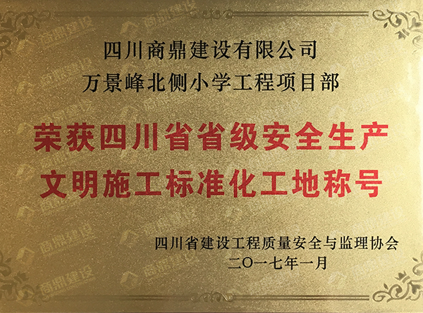 万景峰小学项目部荣获安全生产文明施工标准化工地称号